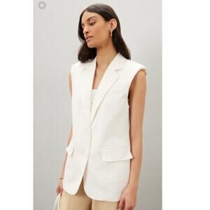 ENDLESS ROSE White Linen Blend Oversized Sleeveless Vest Blazer Size Small